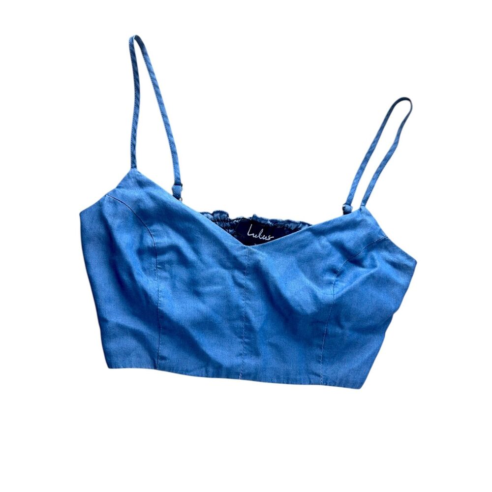 Lulus Womens Adore Me Denim Bralette Bustier Top XS Festival Country Cotton Boho